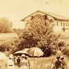 By 1890, the once impressive Sutter's Fort in Sacramento had nearly disappeared. Only the original two-story main building remained, and it was in a state of advanced decay.'Sketching Class,' photograph showing Sutter's Fort by William Jackson, c. 1890. Source: California State Library.