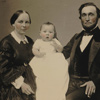 The Benson family - Lucy Emeline Strong Benson, baby Charles, and Henry Austin Benson - arrived in California in 1850 and lived in Hangtown, today's Placerville. Source: California State Library.